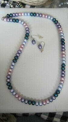 HONORA PEARL+STERLING SET OF SPRING PASTEL PEARLS NECKLACE + MATCHING EARRINGS