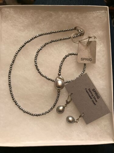 SPRIG Sterling Silver Freshwater/Cultured Pearl Necklace Earring St New NWT 925