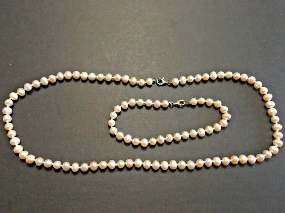Pink Pearl Necklace and Bracelet Set