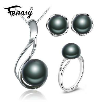 FENASY women jewelry set,Black pearl for Women 925 Silver jewelry,trendy earring