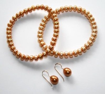 HONORA Golden FW Cultured Pearl 2 Bracelets 14K Earrings NWOT   D9DB