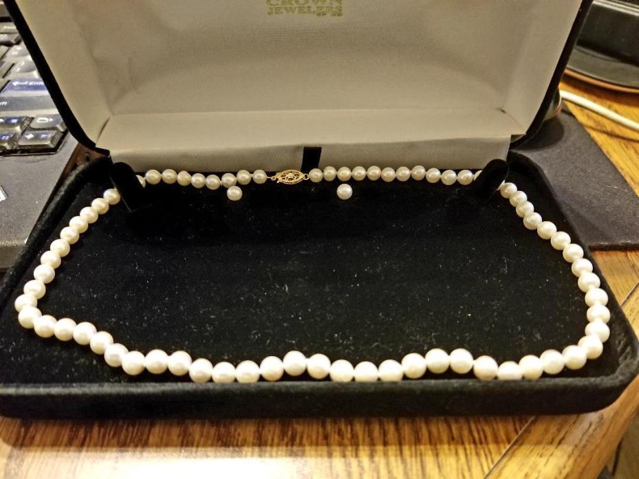 GENUINE PEARL NECKLACE AND EARRIING SET IN 14 K YELLOW GOLD