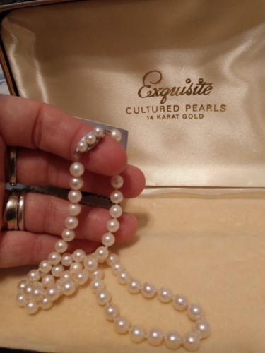 Exquisite 14k Cultured Pearl Necklace Estate Akoya