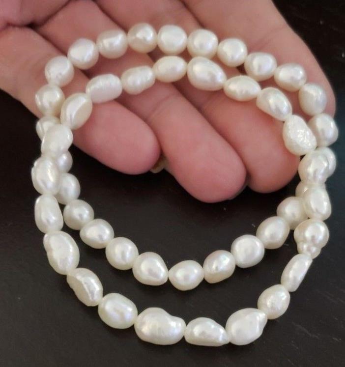 2 HONORA ~Stretch Bracelets~6mm- 6.5mm~White Baroque Cultured Freshwater Pearls~