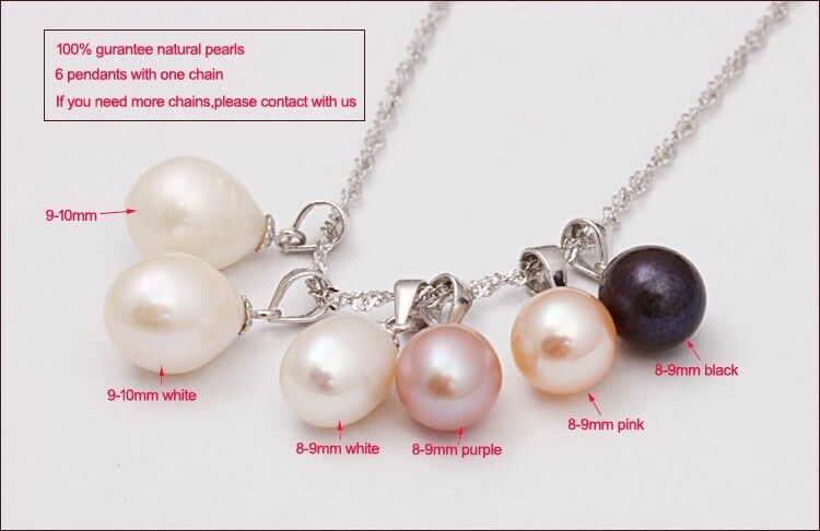 Natural Freshwater Pearl, 6 big Pearls & Necklace White Gold Plated Pearl 8-10mm