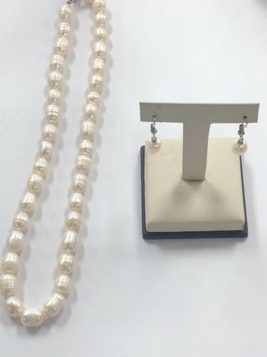 Beautiful NIB NWT Silver Plated JTV Genuine 9MM Pearl Earring & Necklace Set