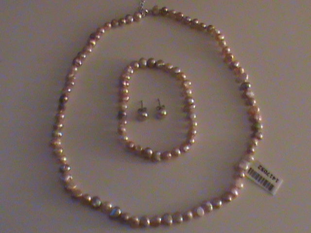 Freshwater Lavender Pearl Necklace, Earrings & Bracelet in Sterling Silver