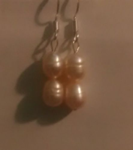 Cultured Fresh Water Pearl Earrings peach Sterling silver dangle/drop periced
