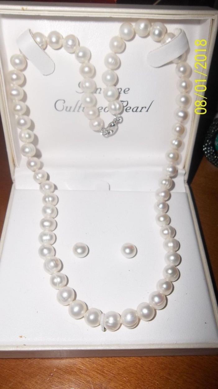 NATURAL PEARL NECKLACE & EARRINGS SET 3 PIECE BRACELET SET INCLUDED