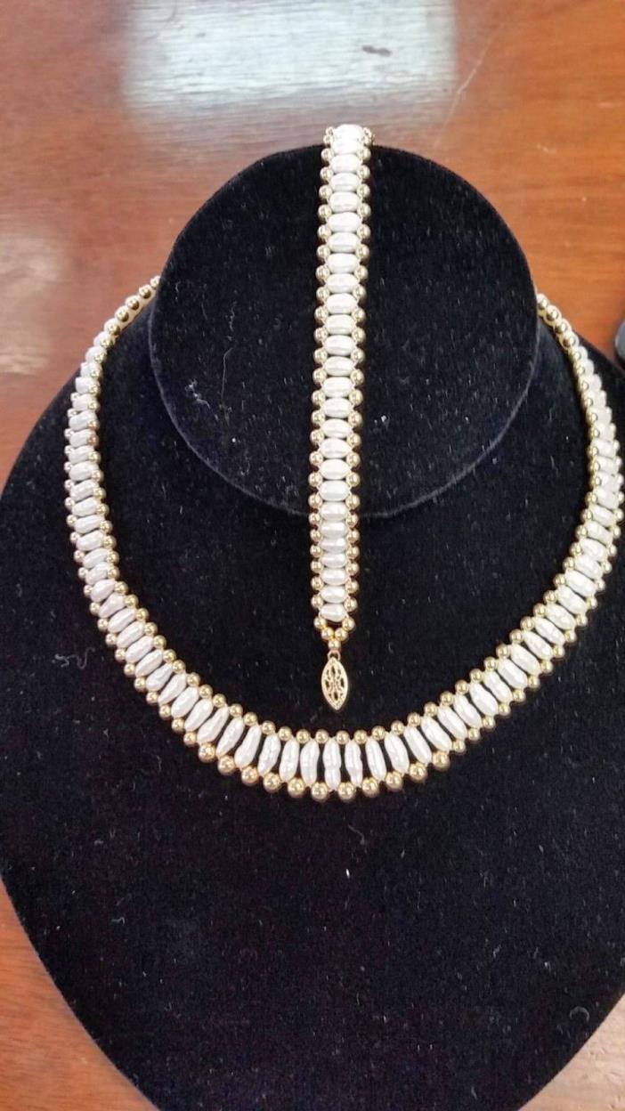 14kt Yellow Gold and Pearl Necklace and Bracelet Set