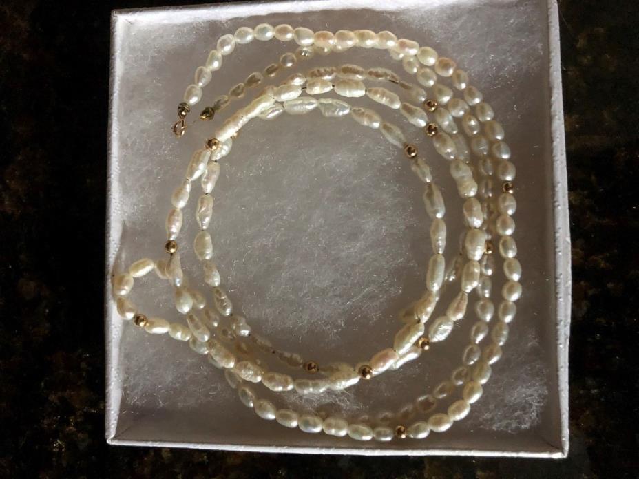 17 Inch Freshwater Pearl With Gold Accents Necklace & Bracelet Set