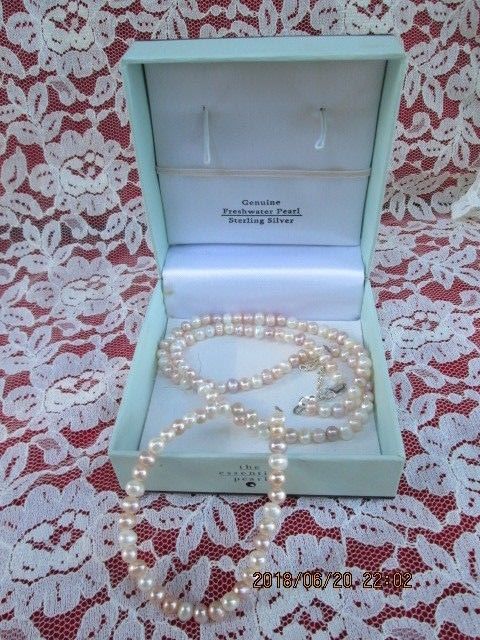 Genuine FRESHWATER PEARL BRACELET & NECKLACE Sterling Silver &Box Pink White Set