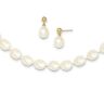 14k 14kt Yellow Gold White Semi Round FW Cultured Pearl 18 in. Necklace & Ear Se