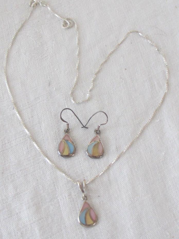 C7 Sterling Silver 925 MOTHER OF PEARL Necklace & Earrings Set
