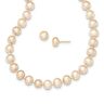 14k 14kt Yellow Solid Gold  7-8mm FW Cultured Pearl Necklace and Button Stud Set