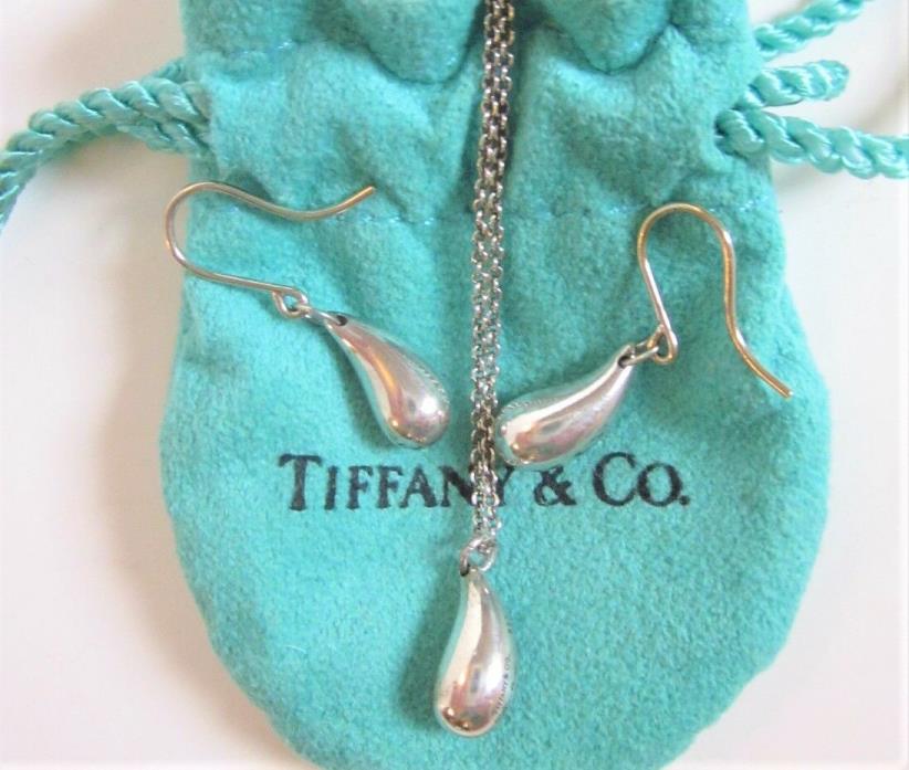 Tiffany & Co Sterling Silver Elsa Peretti Teardrop Pendant Necklace & Earrings