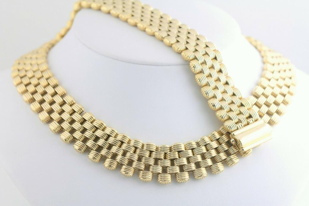 14K Panther Link Bracelet Necklace Set Solid YG Gold Textured Heavy Mesh Estate