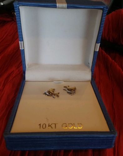 NIB 10K Dolphin Earrings Two-tone     Gold & Silver Costume Jewelry