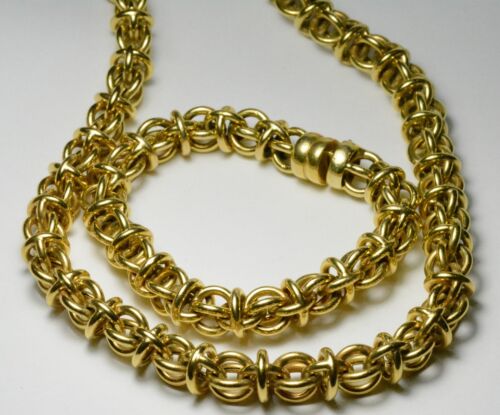 Matched 14k Yellow Gold Bracelet Necklace Set Woven Circle Links 30