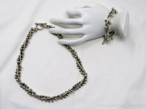 Stunning Sterling Silver .950 Ball Link Bracelet & Necklace Set LOOK | 12245