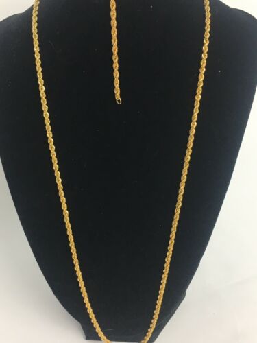 14K Yellow Gold Lot of 2 Rope Chain Link Necklace and Bracelet Set 3mm 1.8 g