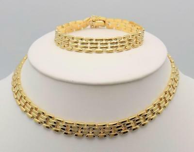 14K Yellow Gold 4 Row Bar Link Bracelet/Necklace Set