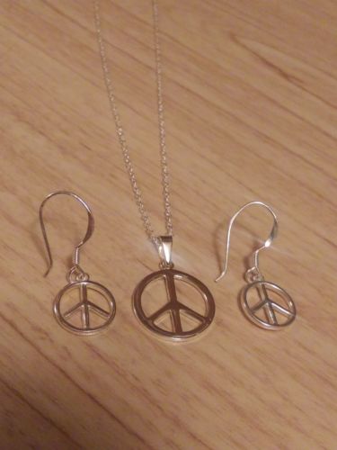 925 STERLING SILVER PEACE SIGN NECKLACE AND EARRINGS SET