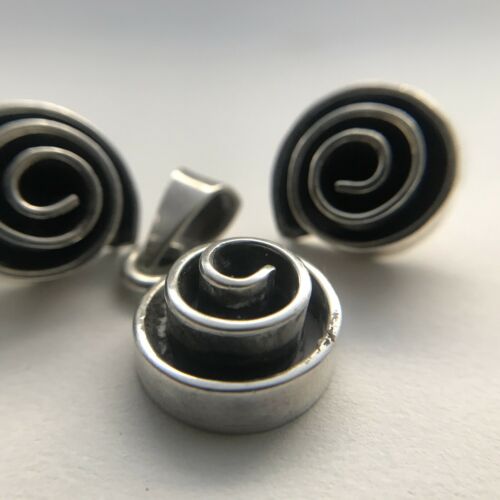 Vintage Sterling Silver 925 Swirl Pendant & Matching Earrings