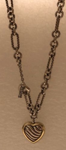 DAVID YURMAN HEART PENDANT FIGARO CHAIN NECKLACE 18K GOLD/STERLING SILVER 18