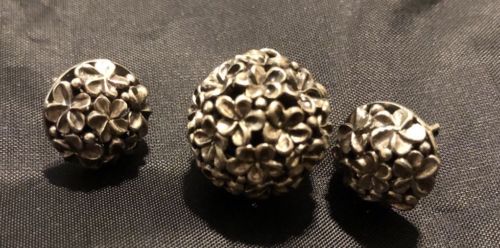 Sterling Silver Flower Floral Earrings & Pendant Set