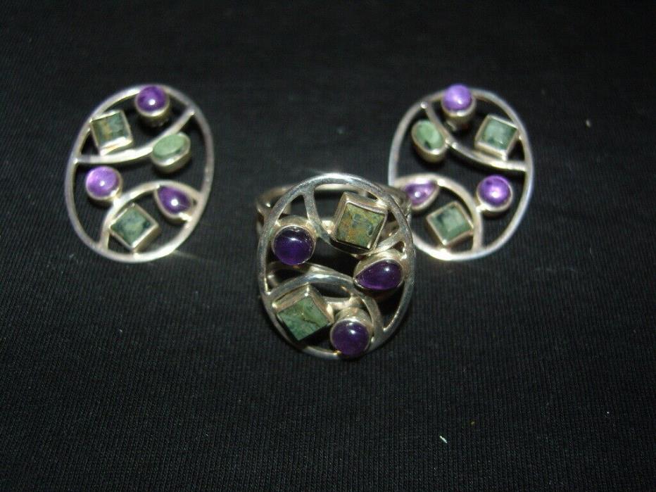 DTR 925 sterling silver genuine stones earrings + ring S9 set 20.08g lot