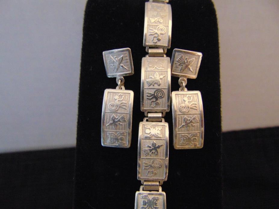 .950 Fine Silver Square Symbol Chunky Bracelet Earring Set