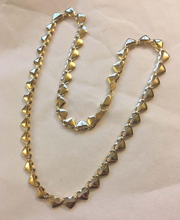 MILOR Italy 925 Sterling Silver Vermeil Gold Heart Shape Chain Link Necklace 14g
