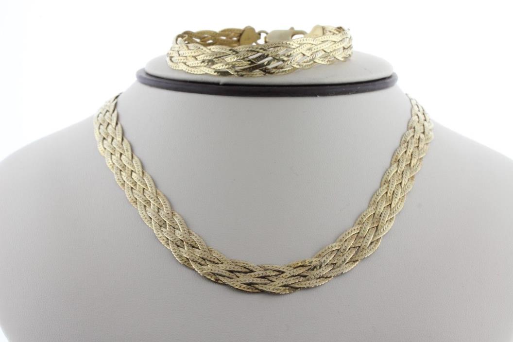 HCT Italy Gold Vermeil Sterling Silver Six Strand Interwoven Necklace & Bracelet