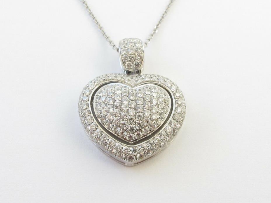 14k White Gold Diamond Heart Pendant Necklace 16