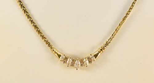 14K Yellow Gold & 1.0 CTW Marquise and Round Diamonds Ladies Necklace