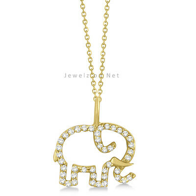 Pave Diamond Designer Elephant Charm Necklace 14k Yellow Gold VS Clarity F Color