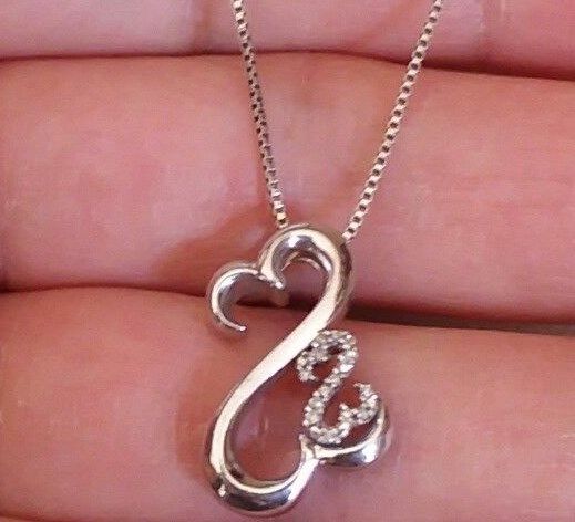 Jane Seymour Double Open Heart  Sterling Silver 925 Diamond Pendant Necklace 18