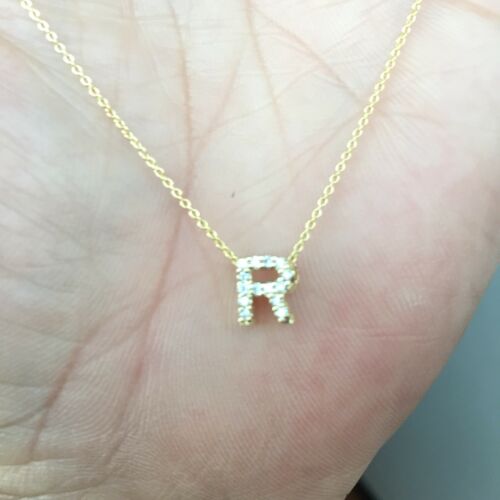 100% Roberto Coin 18k yellow gold necklace diamond R letter initial