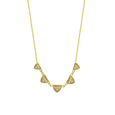 14k Yellow Gold Diamond Necklace with Triangle Links