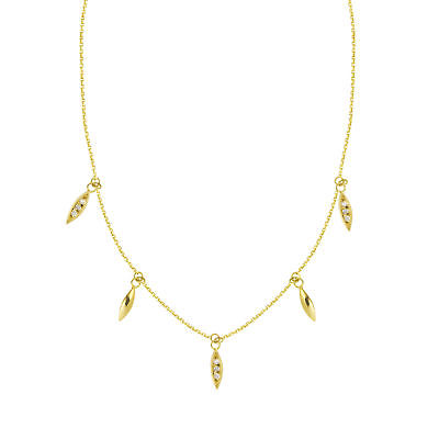 14k Yellow Gold Diamond Necklace with Marquise-shape Station Drops