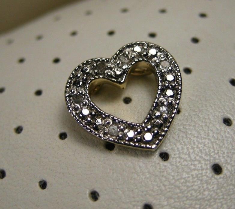 Vintage Western Sterling Silver Natural Diamond Encrusted Heart Love Pendant 925