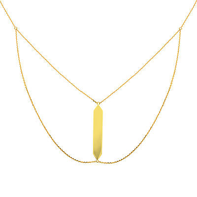 Hawley Street 14k Yellow Gold Bar Necklace Double Chain Adjustable Length