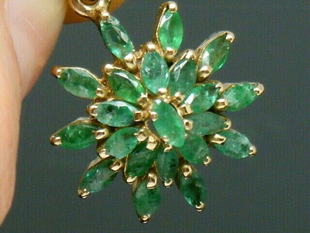 9ct Gold 9k Gold  Emerald Cluster Pendant with 18ct gold Bale