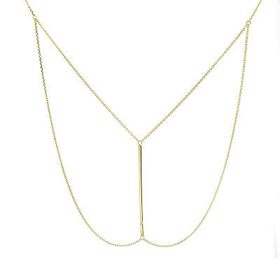 Hawley Street 14k Yellow Gold Bar Necklace Genuine Diamond Accent Double Chain