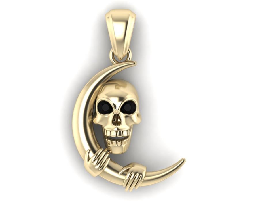 Skull Style Pendant 10K Yellow Gold Over 925 0.20 Ct Round Cut
