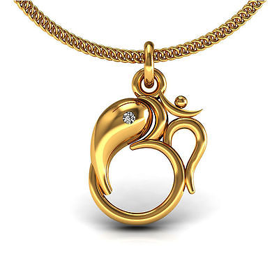 Lord Gansha OM Pendant Solid Yellow Gold Diamond Fine Kids Jewelry Without Chain
