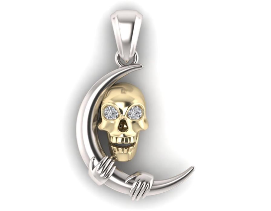 0.20 Ct Round Cut Skull Style Pendant 10K Two Tone Gold Over 925