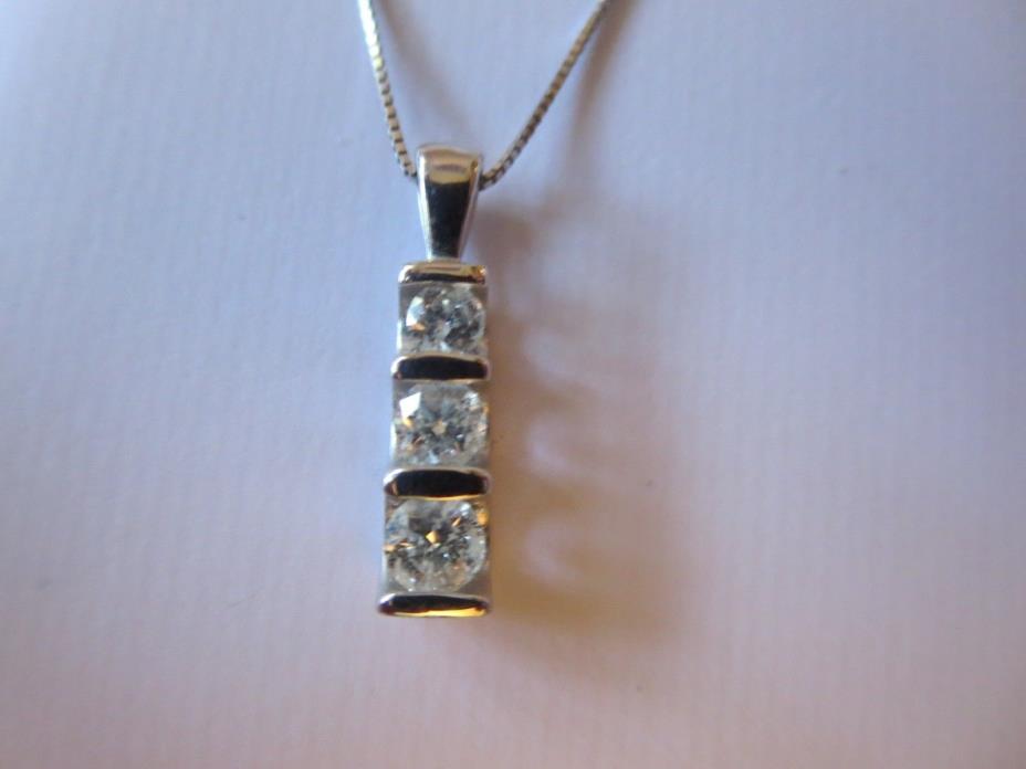 3 Diamond pendant necklace 14 K white gold on chain