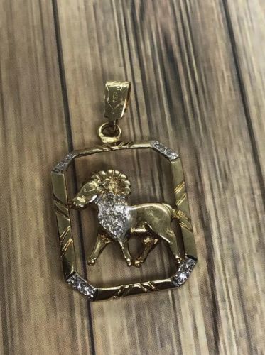 Egyptian Vtg 14k Gold Diamond ARIES Zodiac Pendant Charm Ram Goat 3.6g